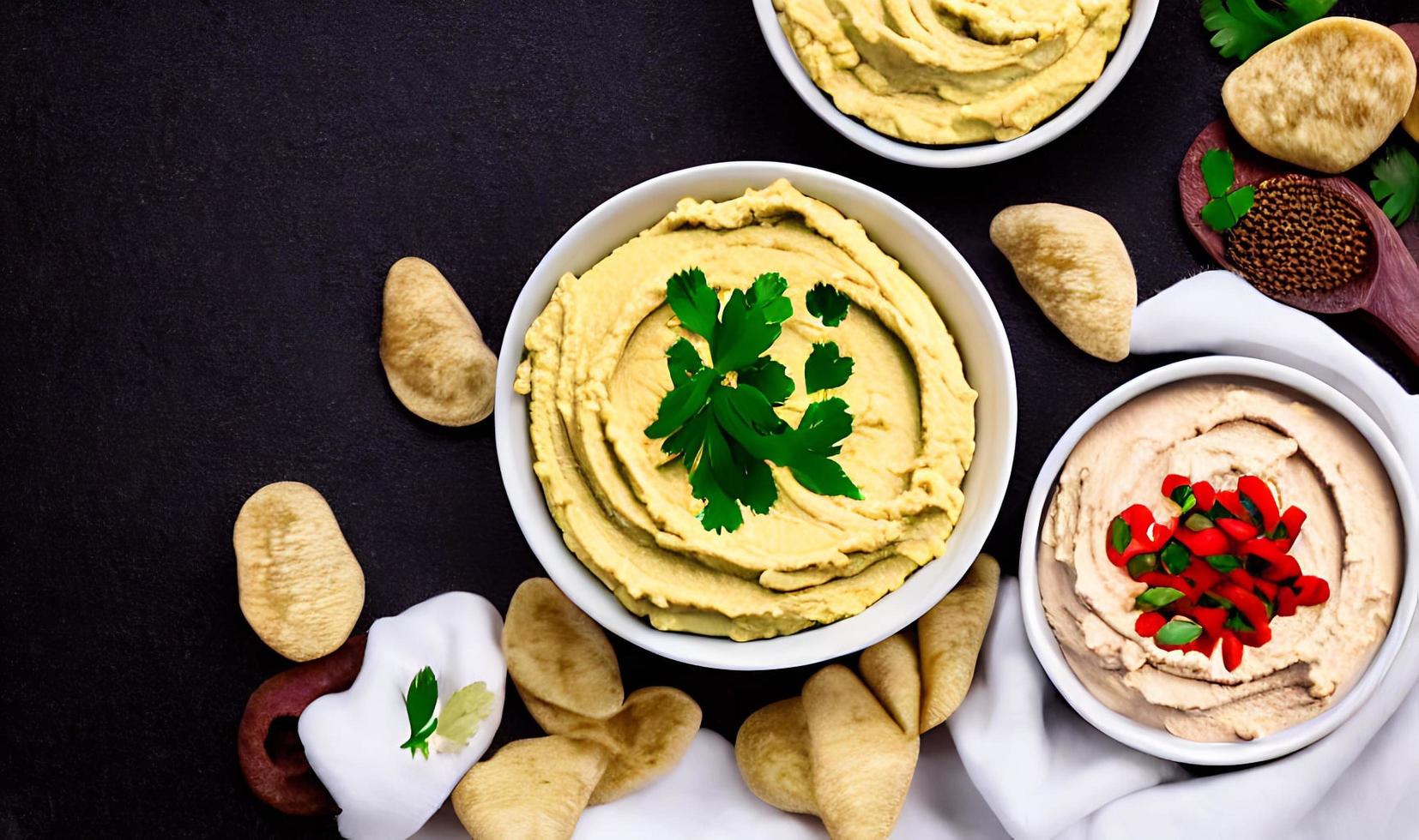 comida saudável. hummus orgânico feito na hora tradicional. foto