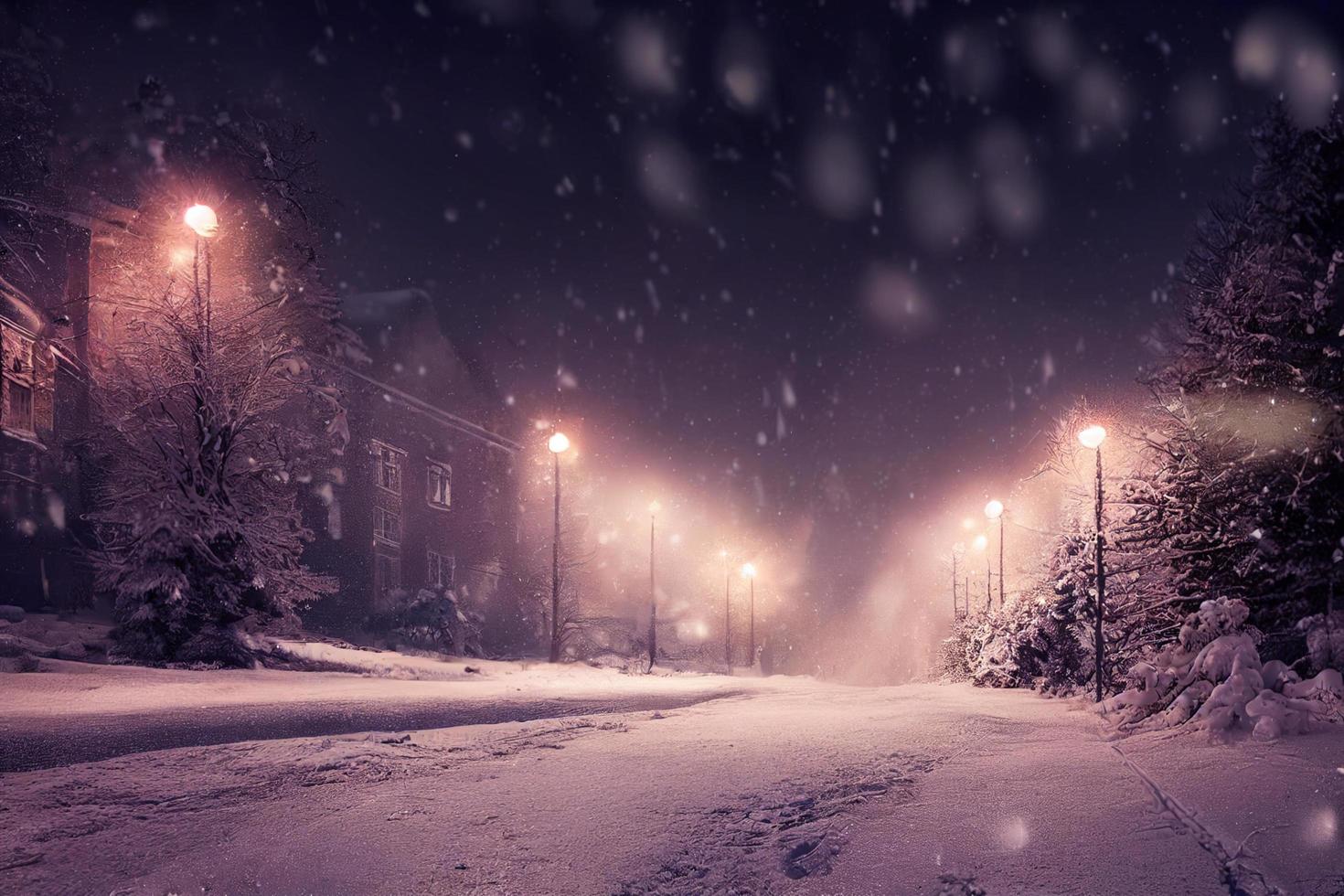 paisagem de fundo de inverno de tempestade de neve à noite, design de arte digital foto
