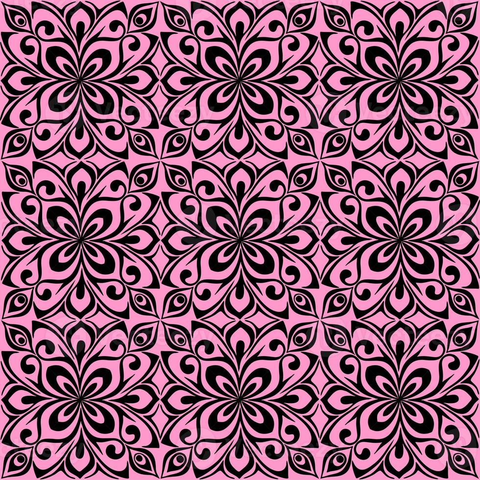 padrão gráfico sem costura, azulejo de ornamento floral preto sobre fundo rosa, textura, design foto
