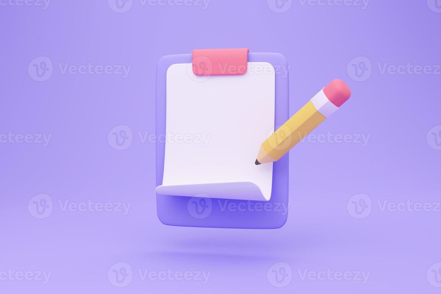 Prancheta de papel de relatório 3D. papel de nota para notas de lista de verificação. ilustração 3D. foto