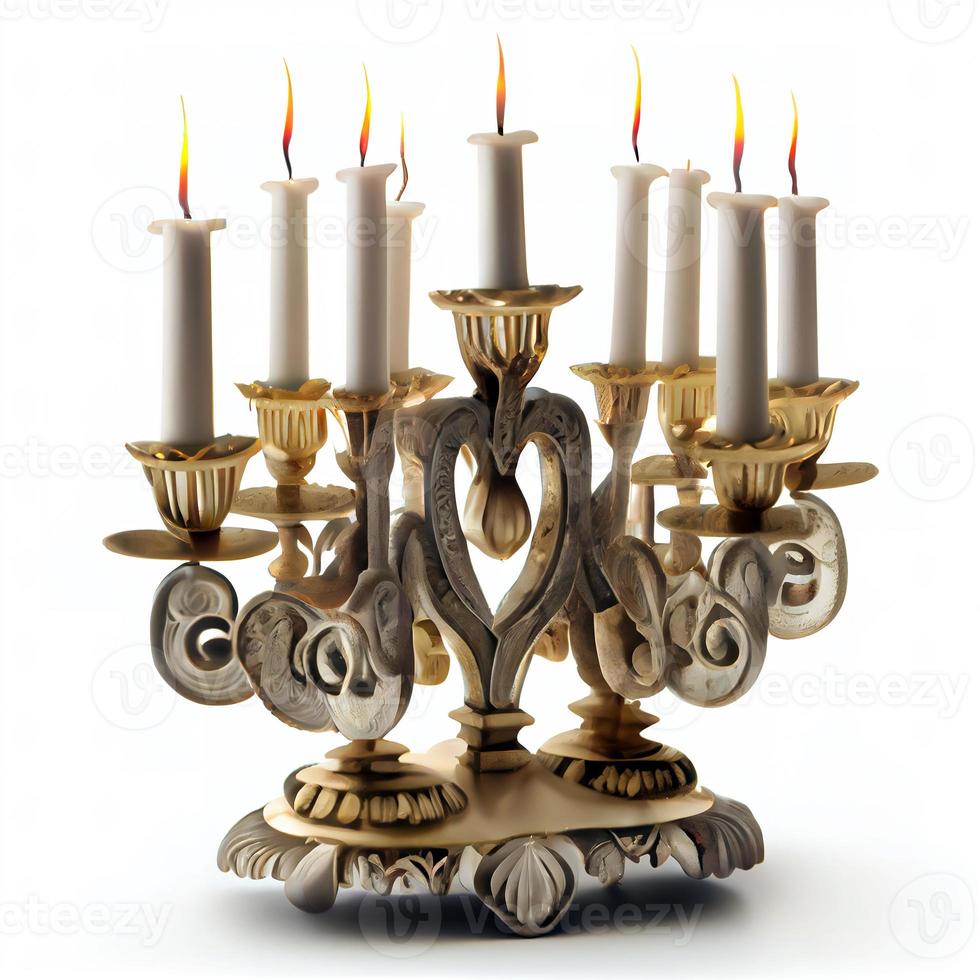 menorá candelabro tradicional e velas acesas foto