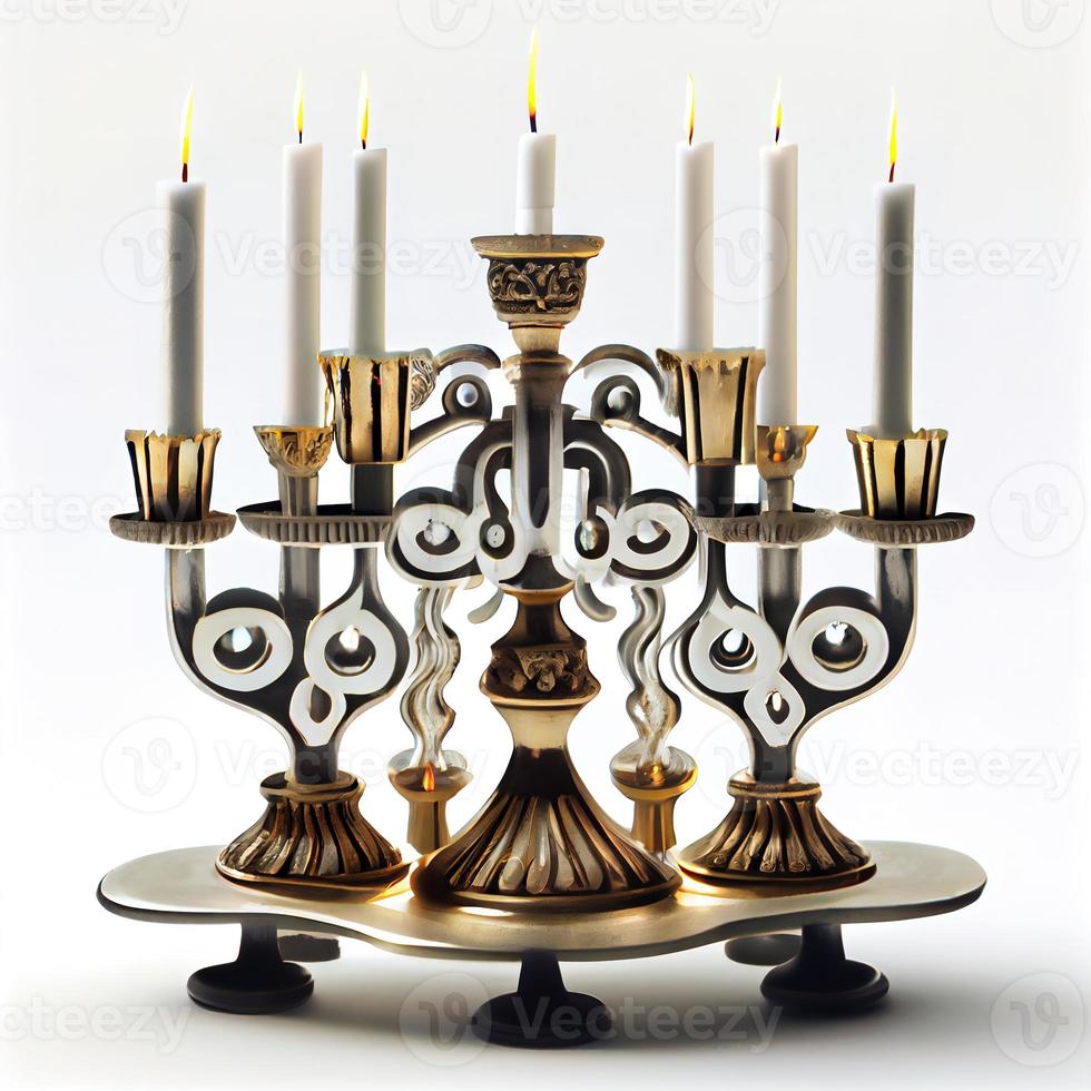 menorá candelabro tradicional e velas acesas foto