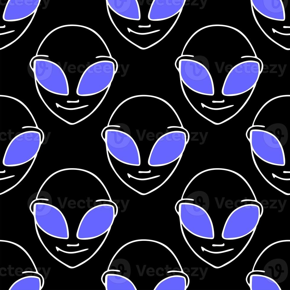 padrão simétrico branco e azul sem costura com um rosto humanóide close-up em um fundo preto, textura, design foto