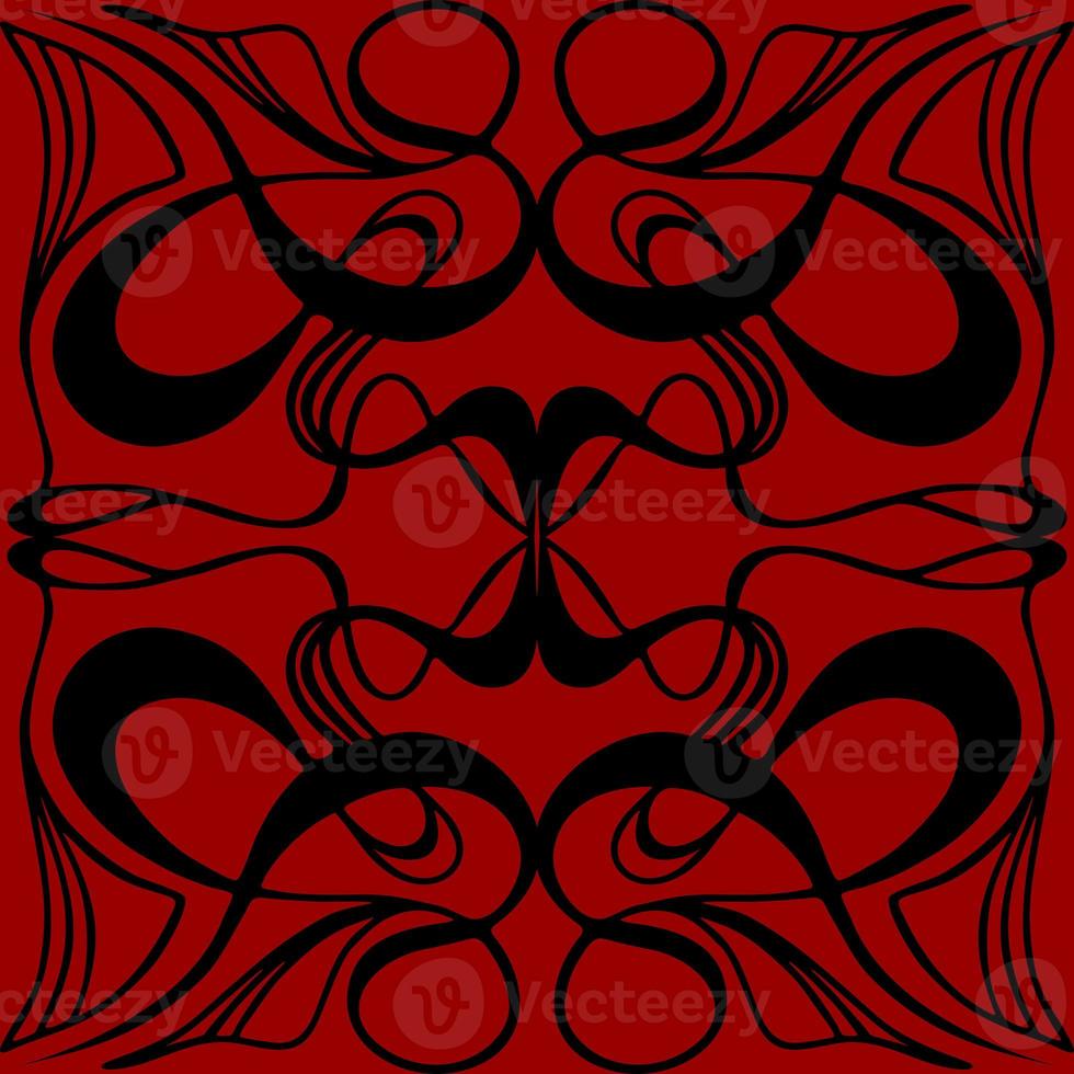 padrão gráfico sem costura, azulejo com ornamento preto geométrico abstrato sobre fundo vermelho escuro, textura, design foto