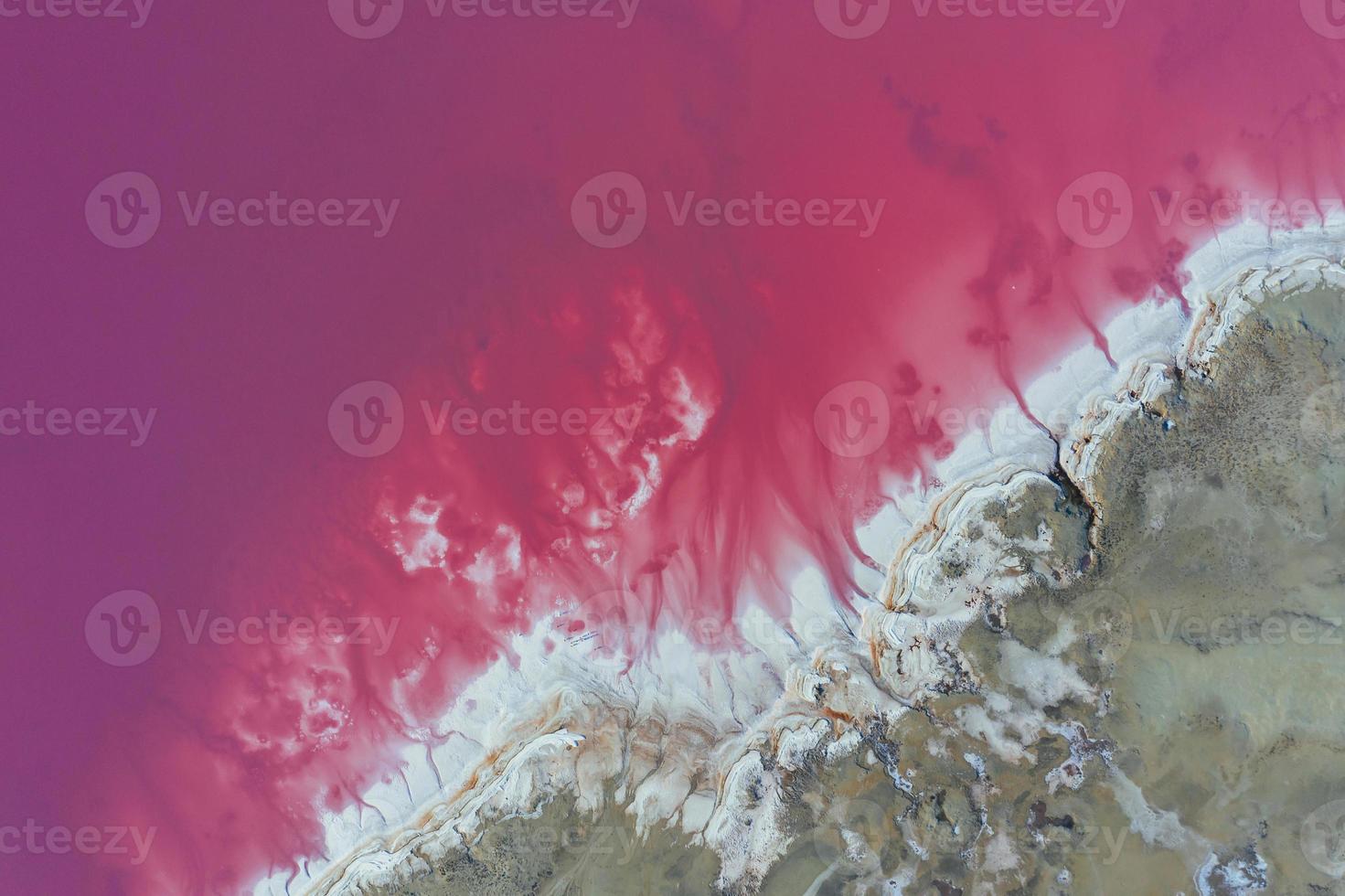 costa com água rosa. vista aérea de paisagens majestosas da ilha de jarilgach na ucrânia foto