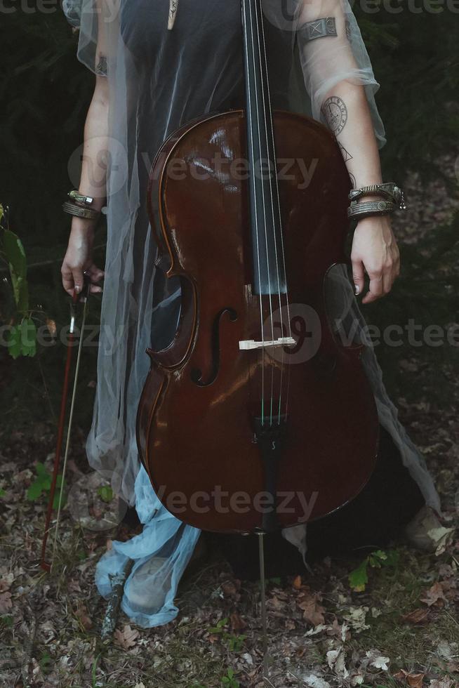 feche a foto do conceito de senhora e violoncelo