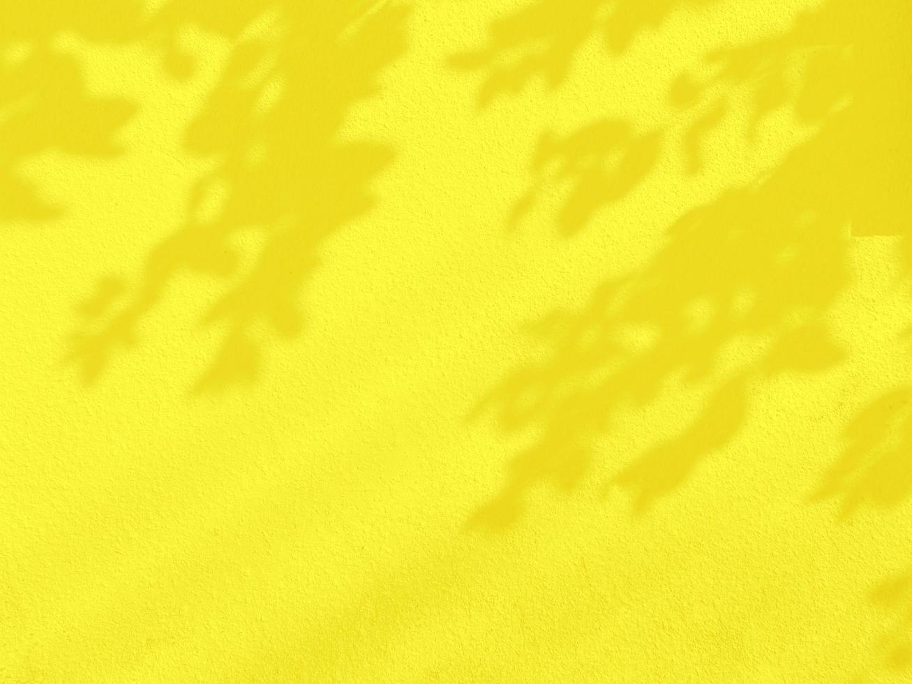 textura perfeita da parede de cimento amarelo uma superfície áspera e sombra de folha, com espaço para texto, para um plano de fundo... foto