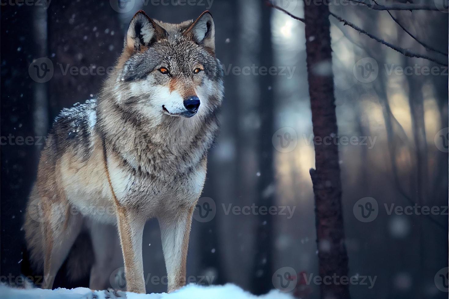 lobo eurasiano no habitat de inverno branco bela floresta de inverno foto