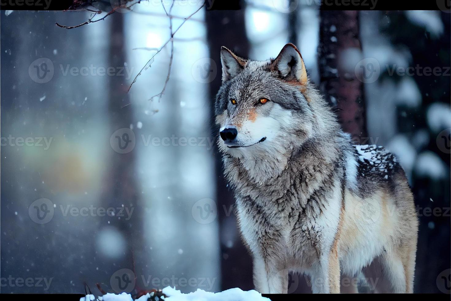 lobo eurasiano no habitat de inverno branco bela floresta de inverno foto