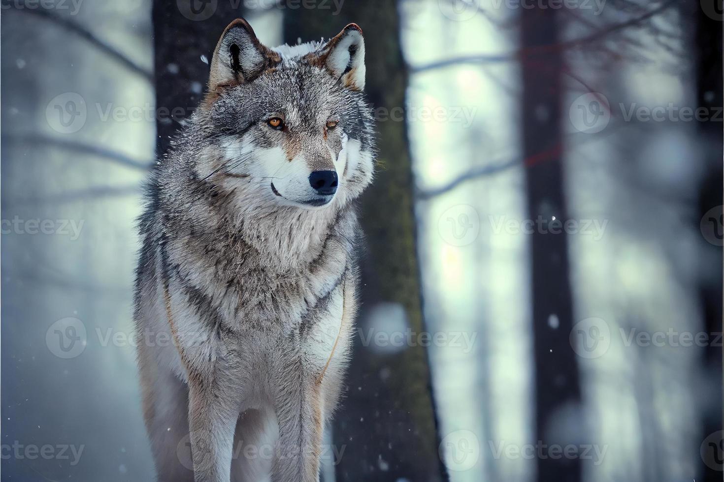 lobo eurasiano no habitat de inverno branco bela floresta de inverno foto