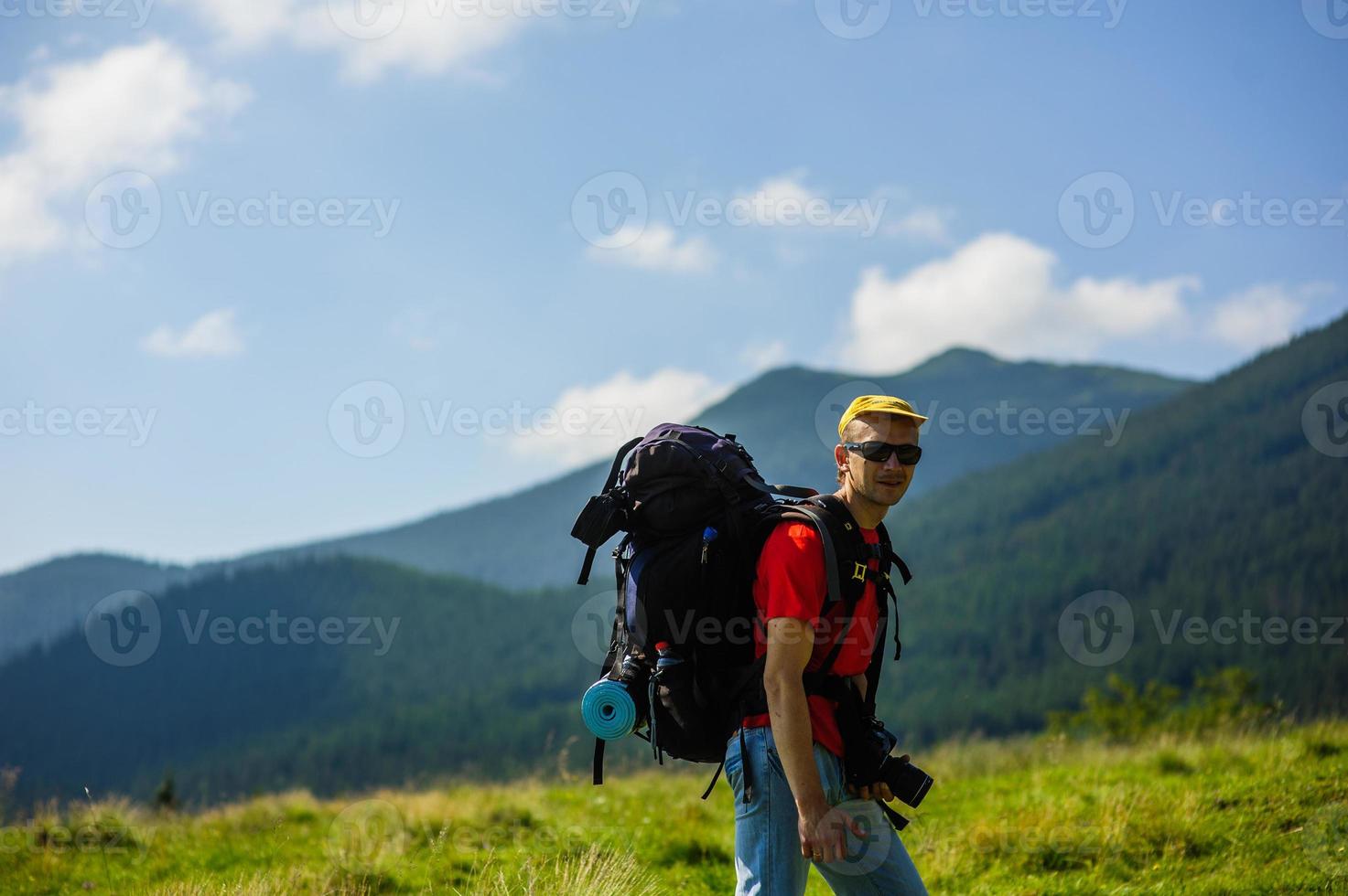 turista no monte foto