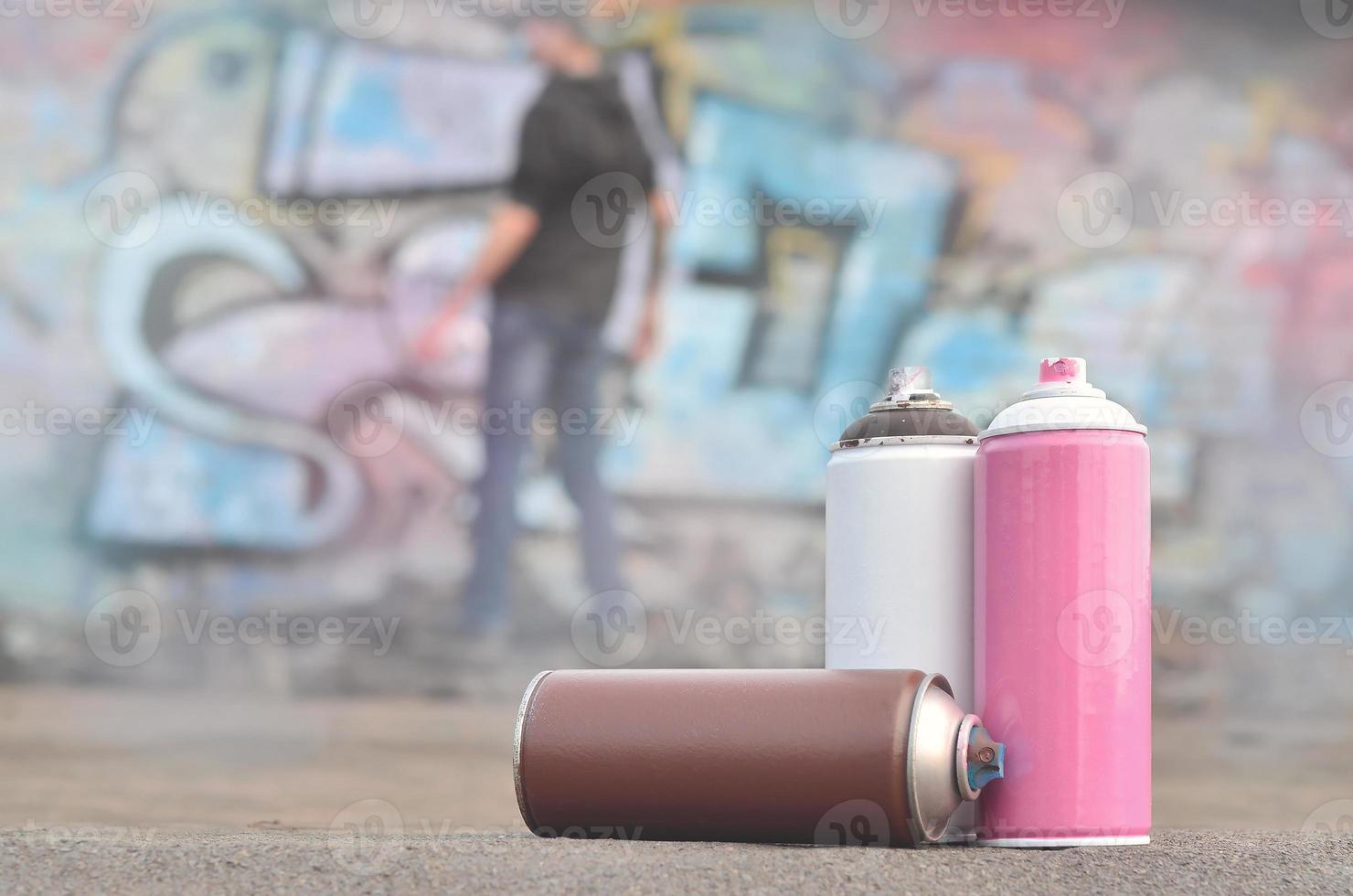 uma fotografia de um certo número de latas de tinta contra o graf foto