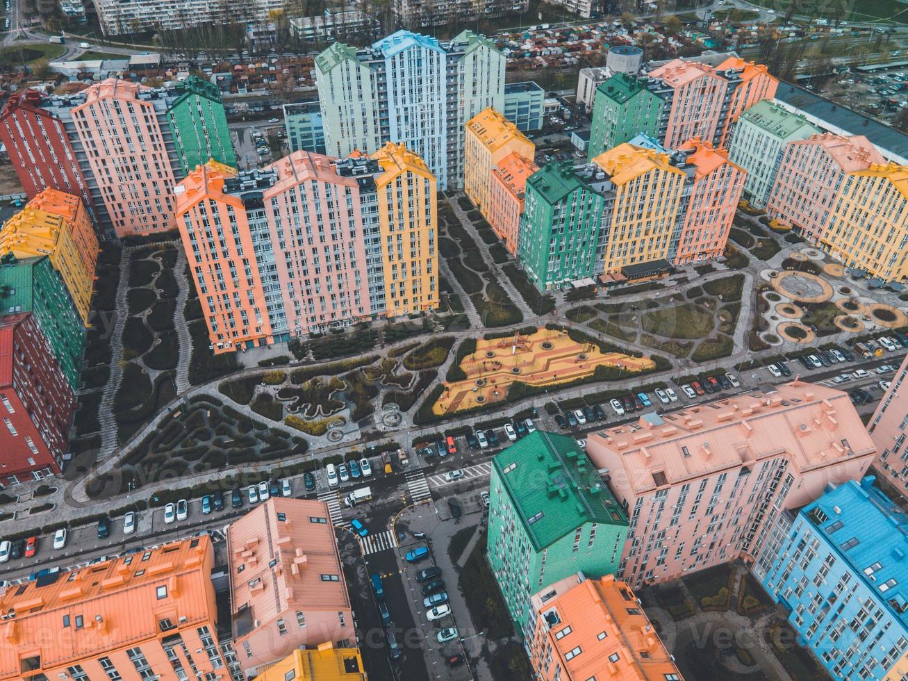 Complexo de apartamentos Comfort Town por drone em Kiev, Ucrânia foto