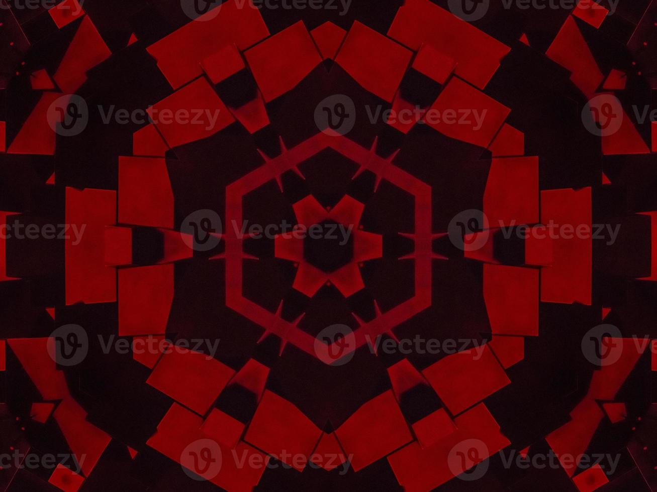 fundo de caleidoscópio metálico vermelho escuro. padrão abstrato e simétrico com vibrações horor foto