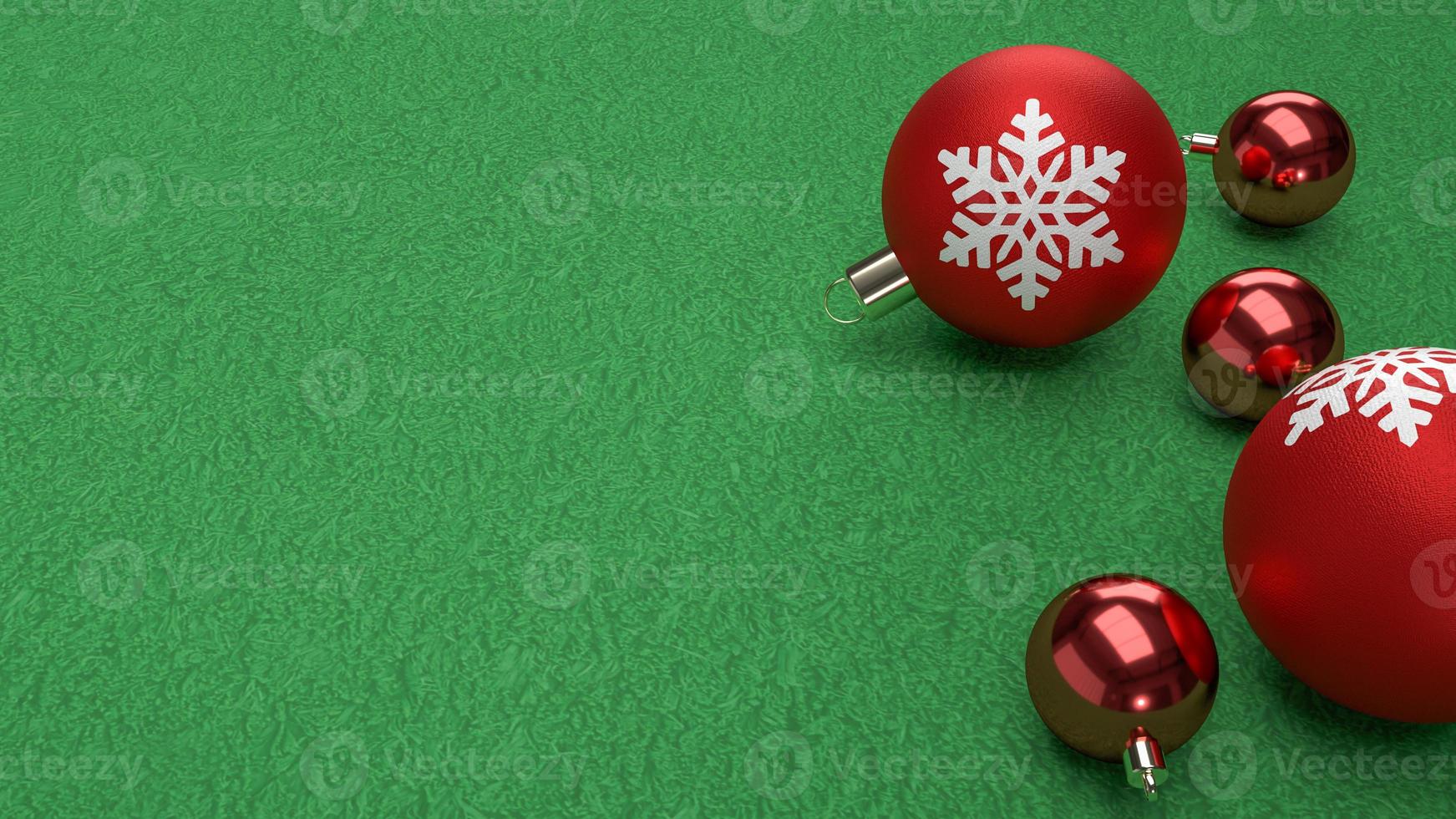 bolas de natal vermelhas na renderização 3d de fundo verde foto