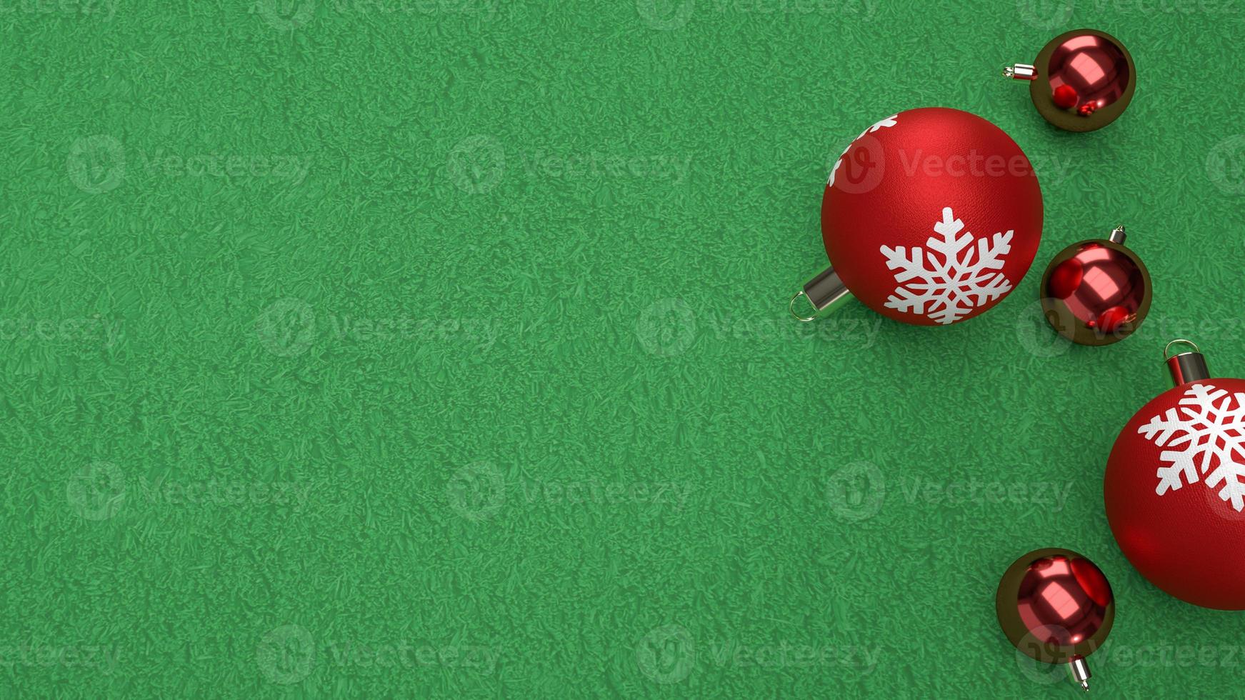 bolas de natal vermelhas na renderização 3d de fundo verde foto