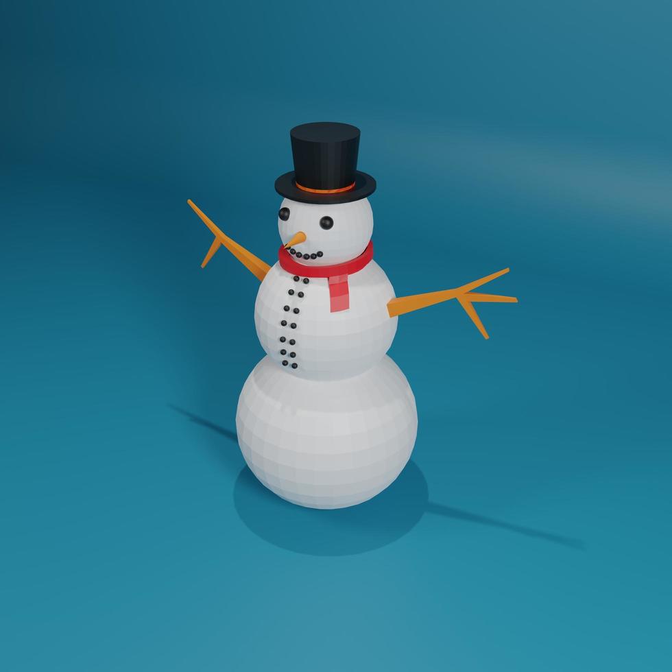 perspectiva de exibição de boneco de neve renderização em 3d foto