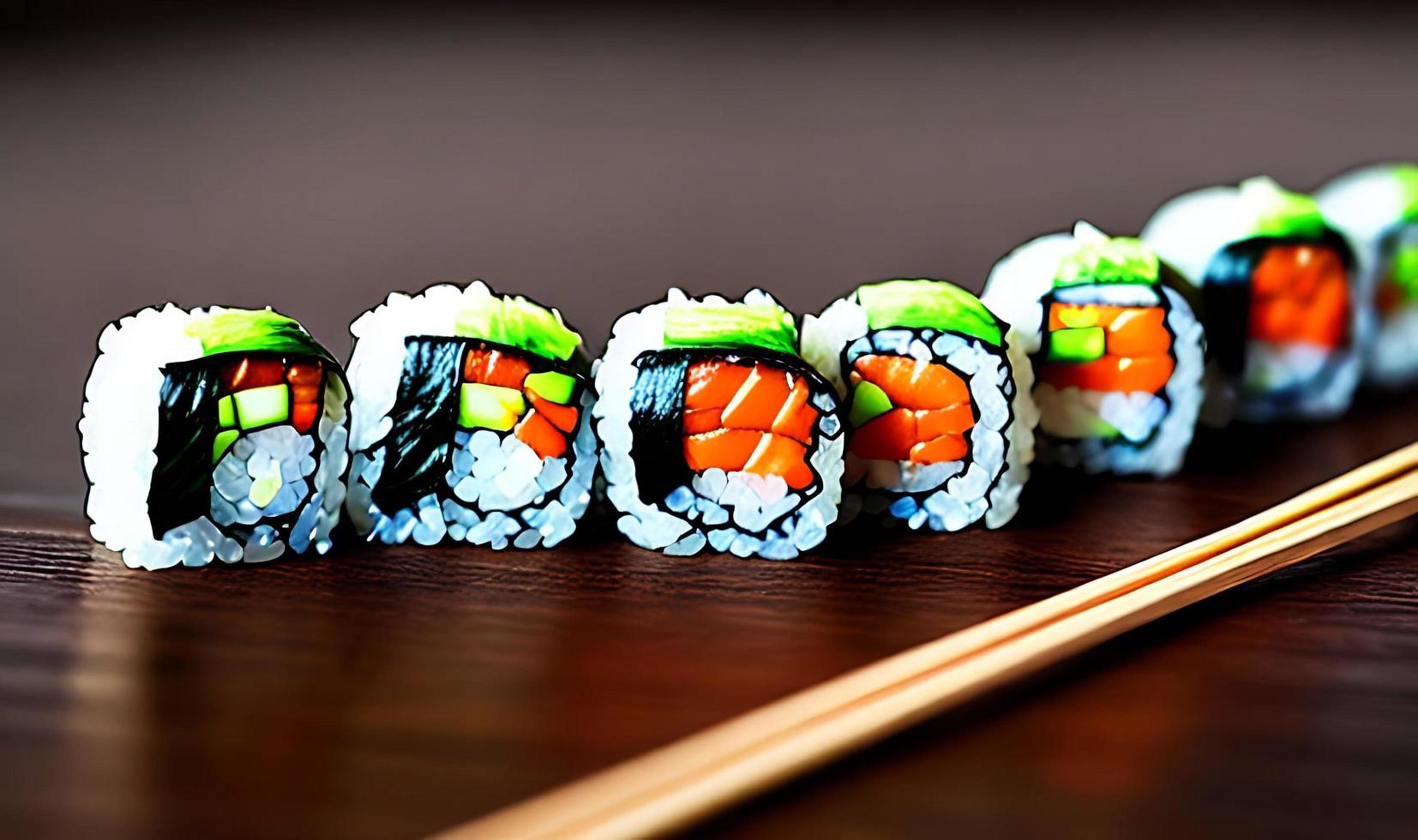 tradicional, deliciosa comida fresca de rolos de sushi. sushi criativo. foto