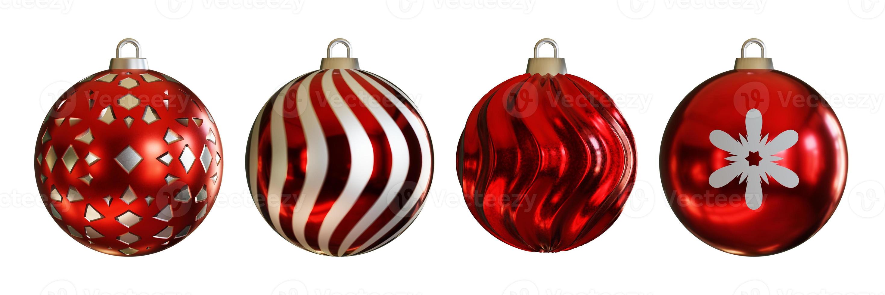 renderização 3D. bola de Natal vermelha e prateada realista isolada em fundo branco. foto