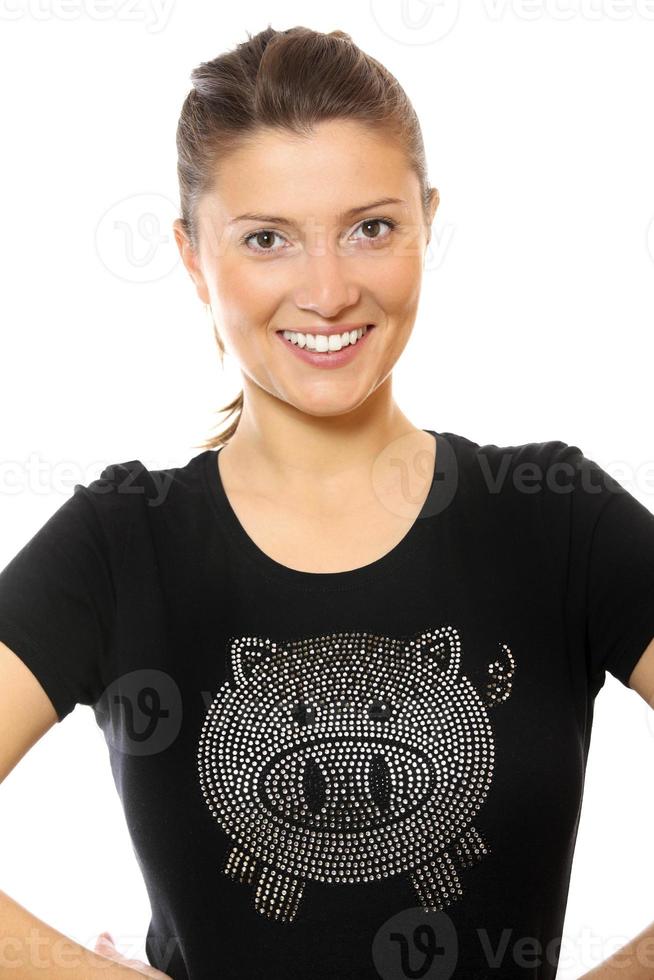 mulher bonita em camiseta de porco foto