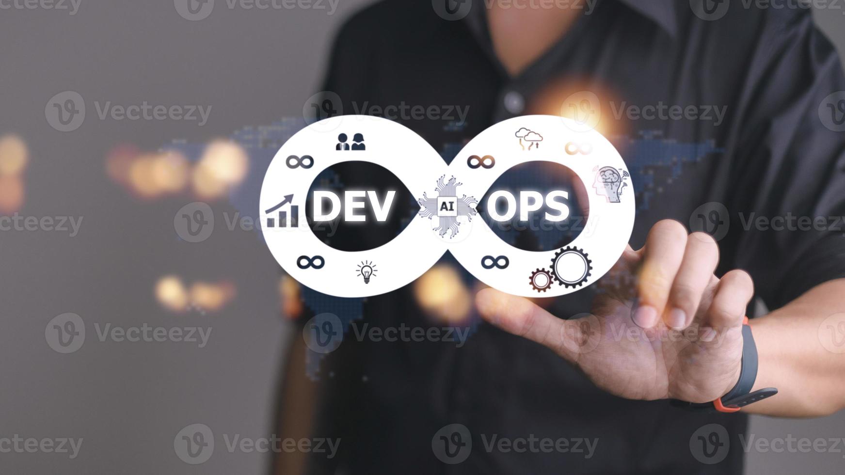 conceito de tecnologia de programação ágil de operações de desenvolvimento de metodologia devops. foto