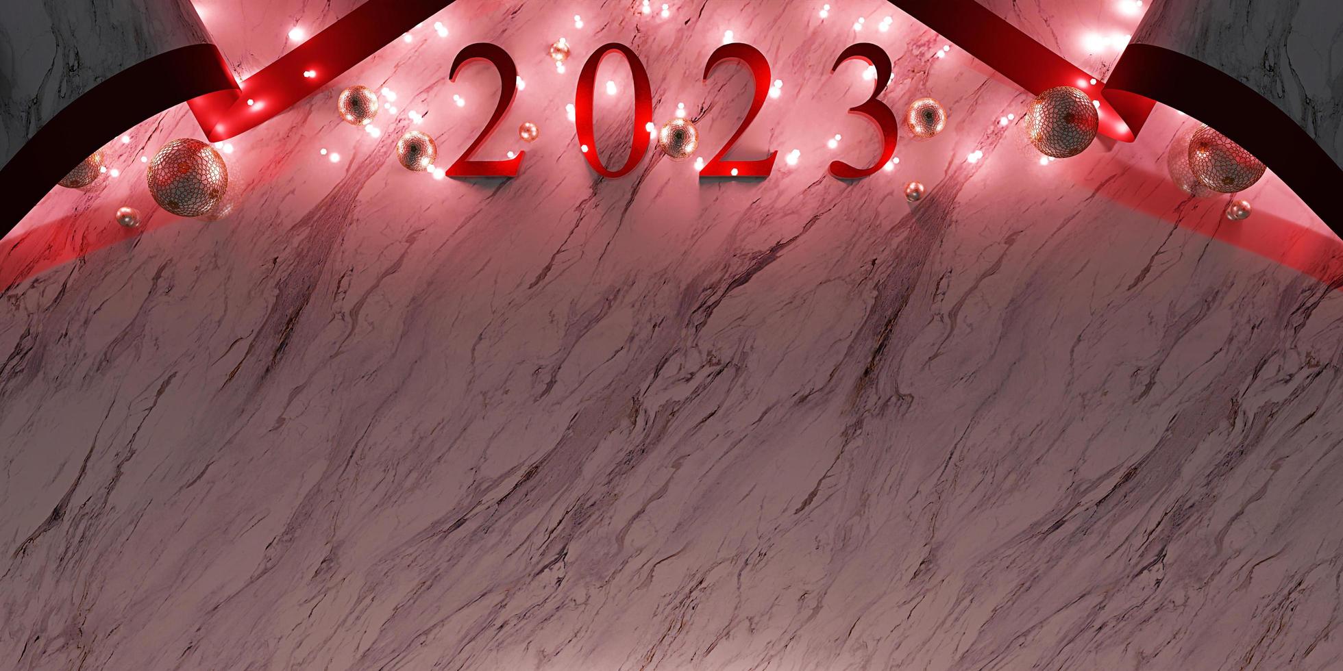 feliz ano novo 2023 fundo de mármore de natal ilustração 3d fundo de ano novo foto