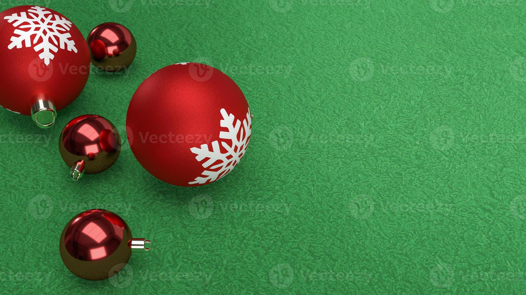 bolas de natal vermelhas na renderização 3d de fundo verde foto