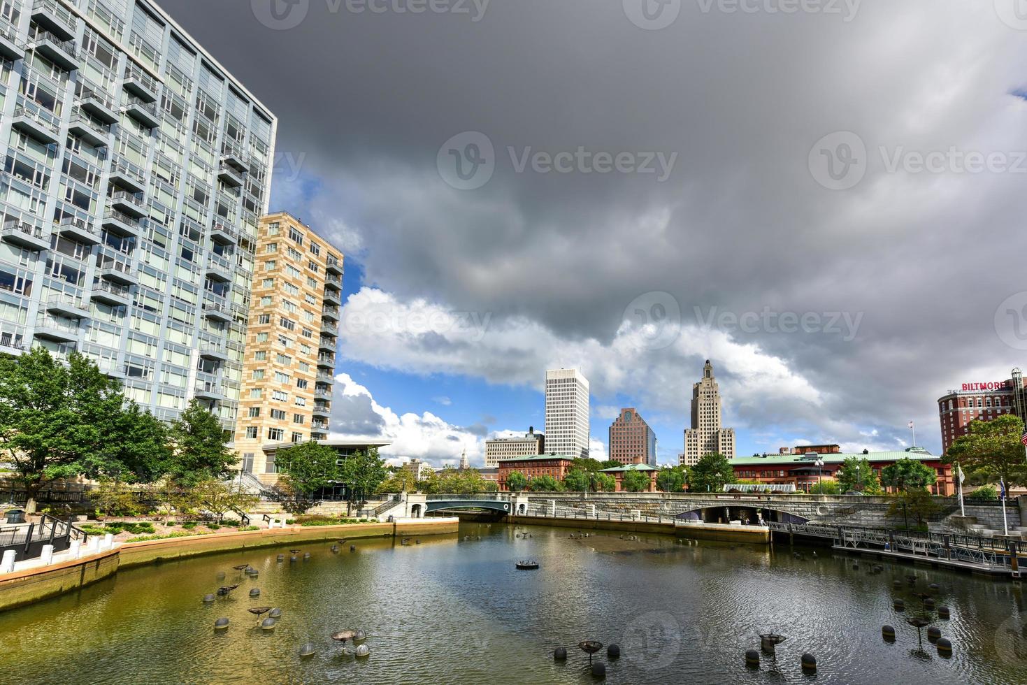 Providence, paisagem urbana de Rhode Island no Waterplace Park. foto