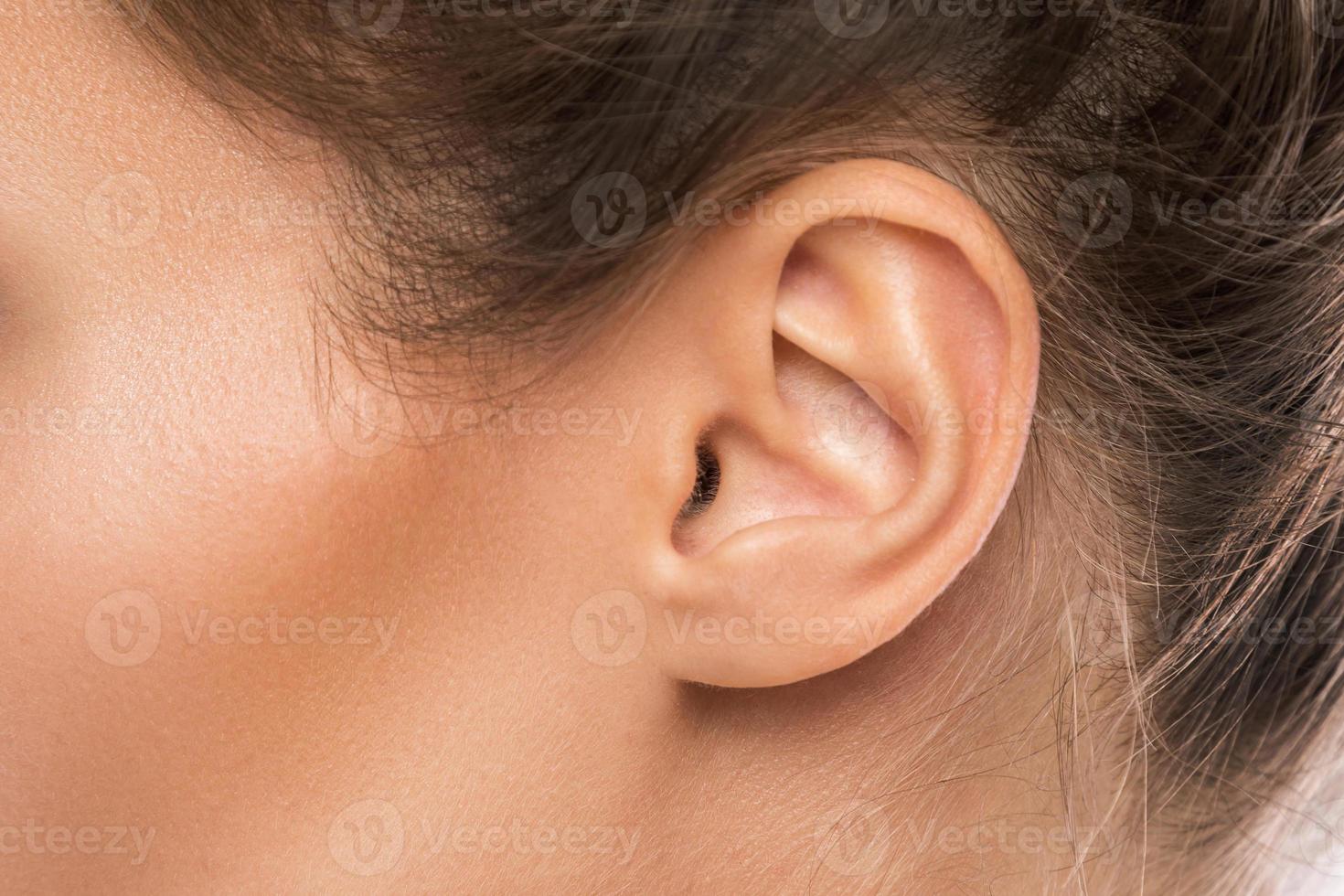 close-up tiro macro da orelha feminina foto
