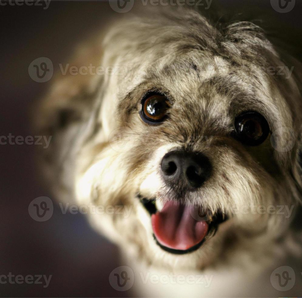 feche o retrato de um cachorrinho fofo com a língua de fora foto