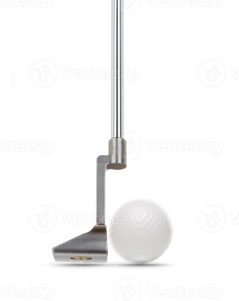 dedo do taco de golfe com bola de golfe isolada em um fundo branco foto