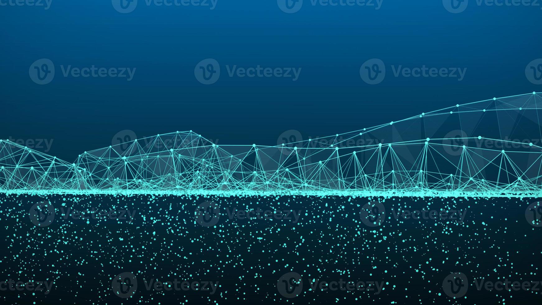 a cena da criação de uma conexão de rede a partir de partículas. fundo azul futurista. a ligação das partículas. visualização de big data. abstrato para ciência e tecnologia. renderização 3D foto