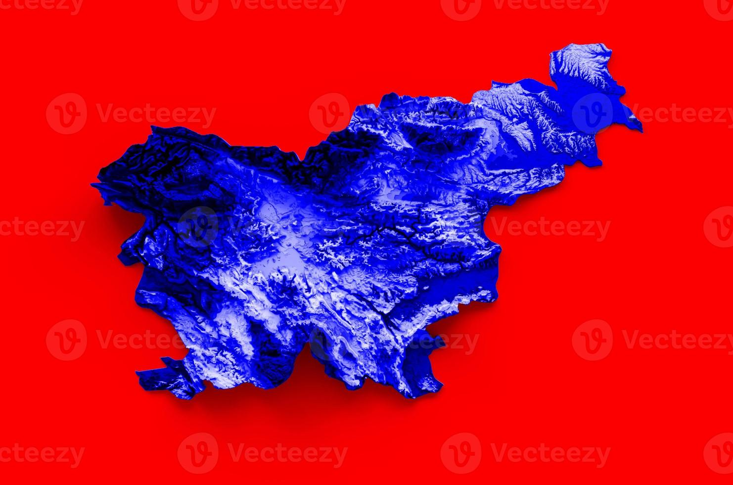 mapa da eslovênia com as cores da bandeira azul e vermelho mapa de relevo sombreado ilustração 3d foto