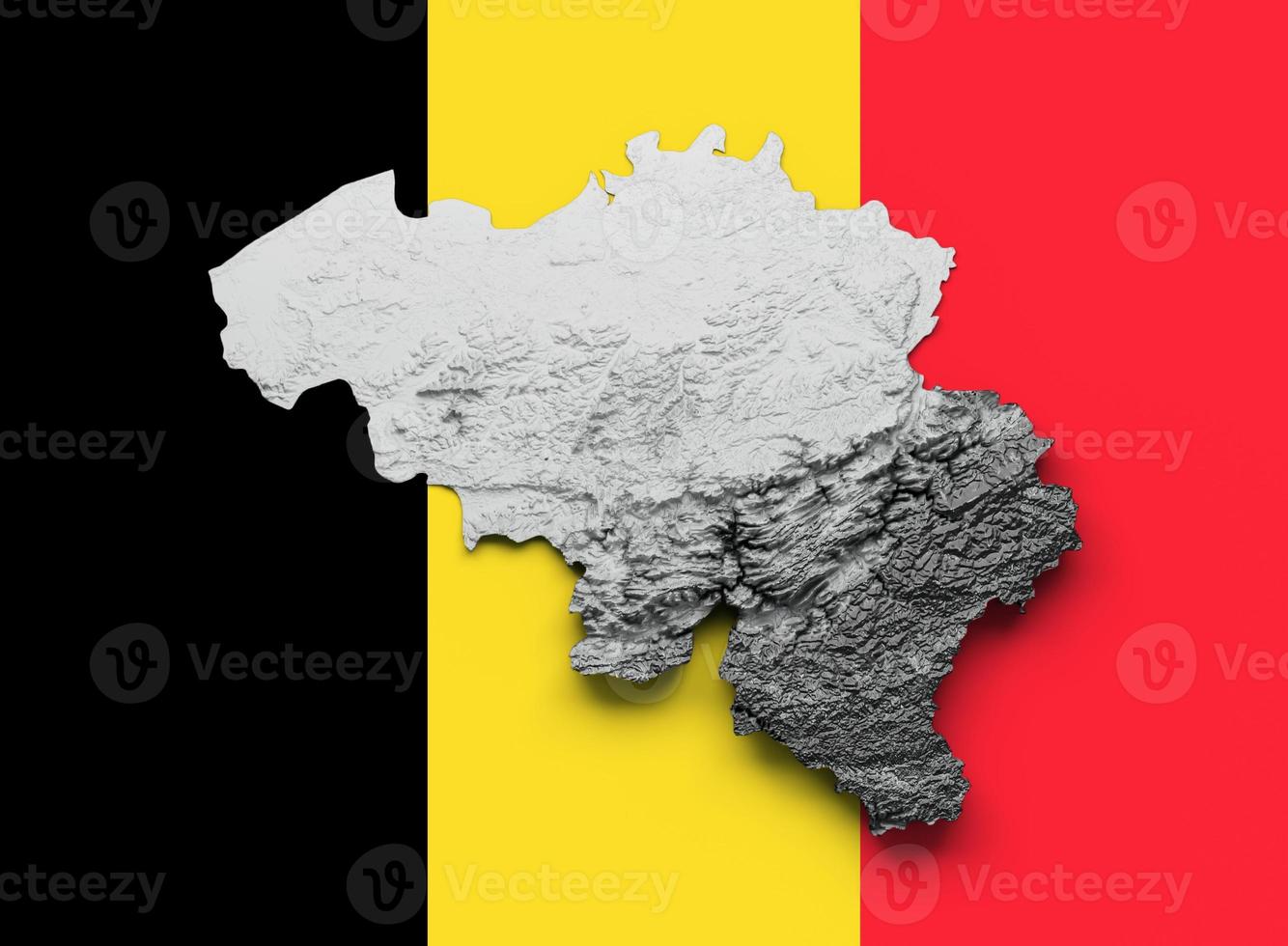 mapa da bélgica bandeira de relevo sombreado mapa de altura de cor em fundo branco ilustração 3d foto