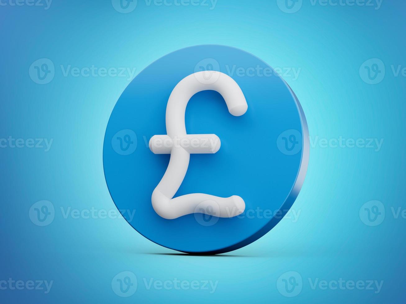 ícone de sinal de libra. símbolo de moeda. rótulo de dinheiro. ilustração 3d de botão de círculo azul foto