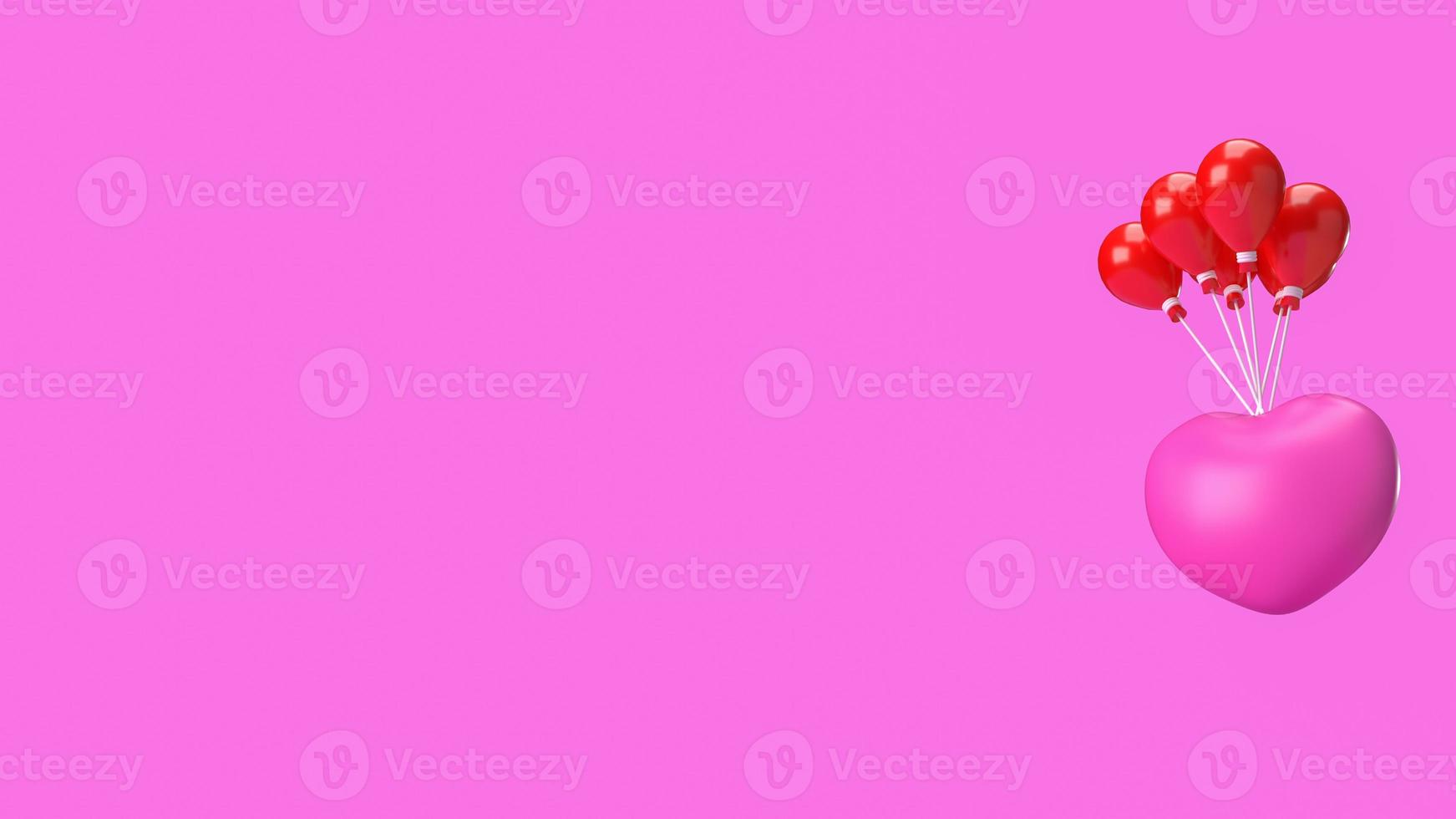 o coração rosa e o balão vermelho para renderização em 3d do conceito de dia dos namorados foto