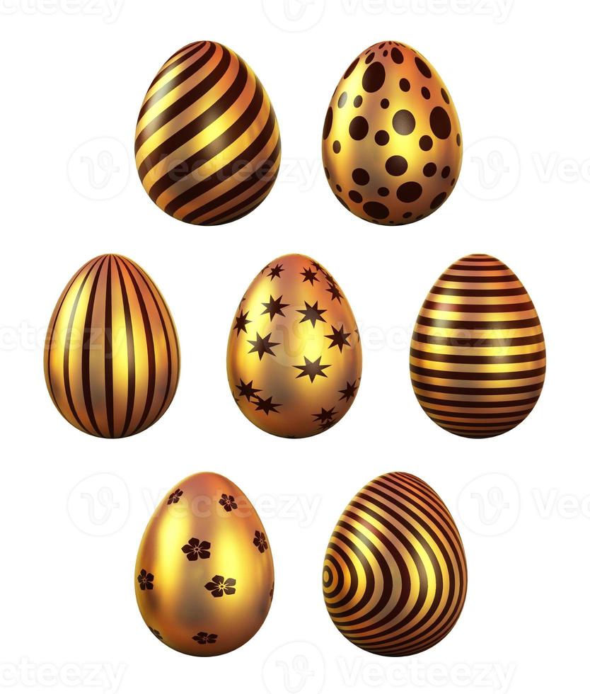 ovos de páscoa de ouro com patten conjunto isolado. ilustração de renderização 3D. foto