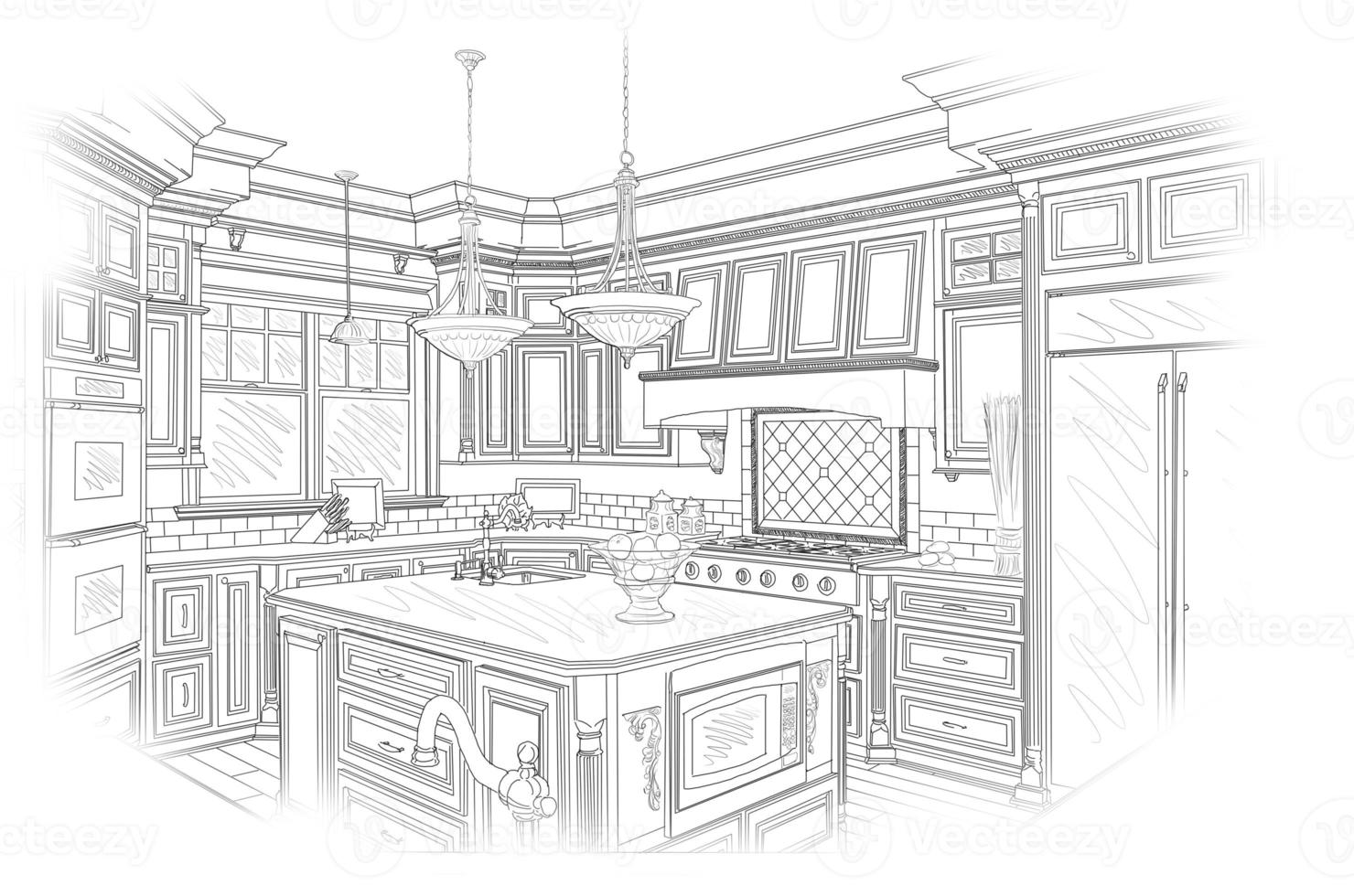 desenho de design de cozinha personalizada preta em branco foto