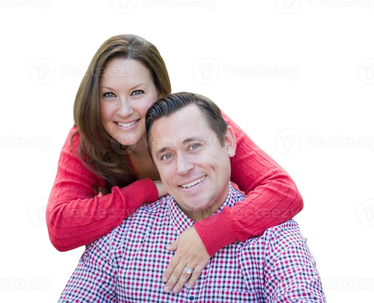 retrato de casal caucasiano feliz atraente isolado em um fundo branco. foto