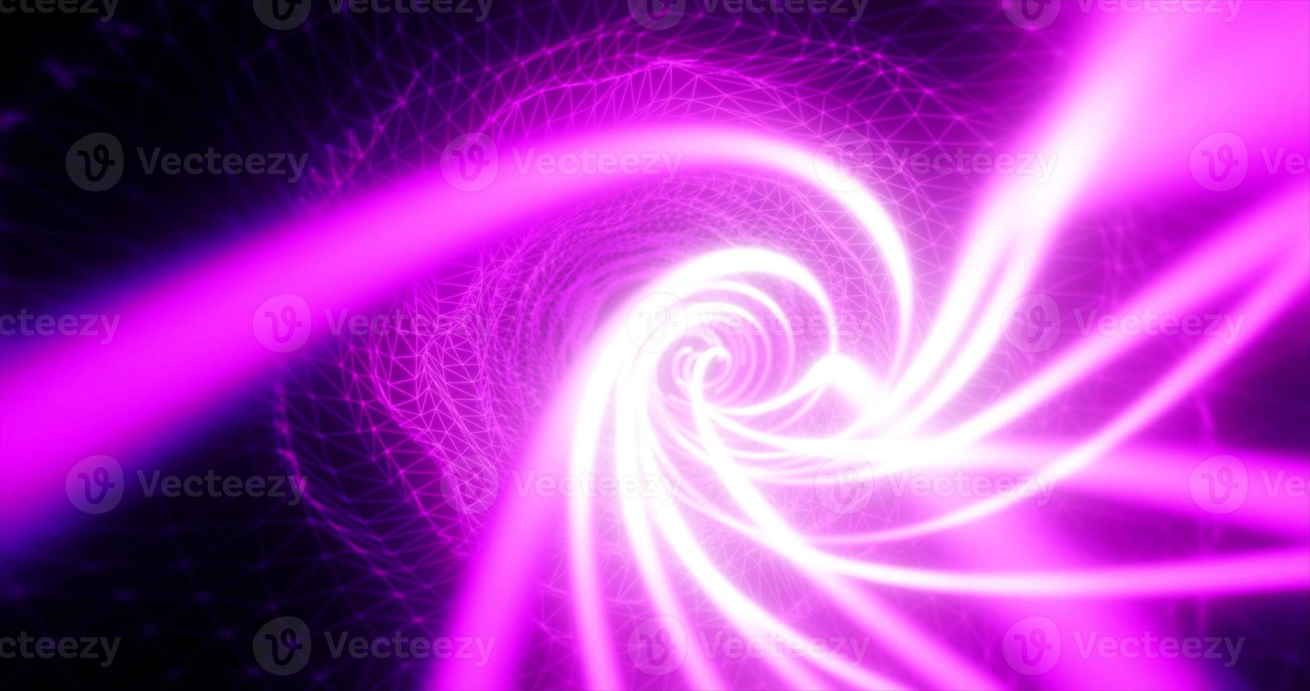 túnel futurista roxo abstrato de uma grade de linhas de partículas brilhando energia mágica digital de néon brilhante brilhante em um fundo escuro. fundo abstrato foto
