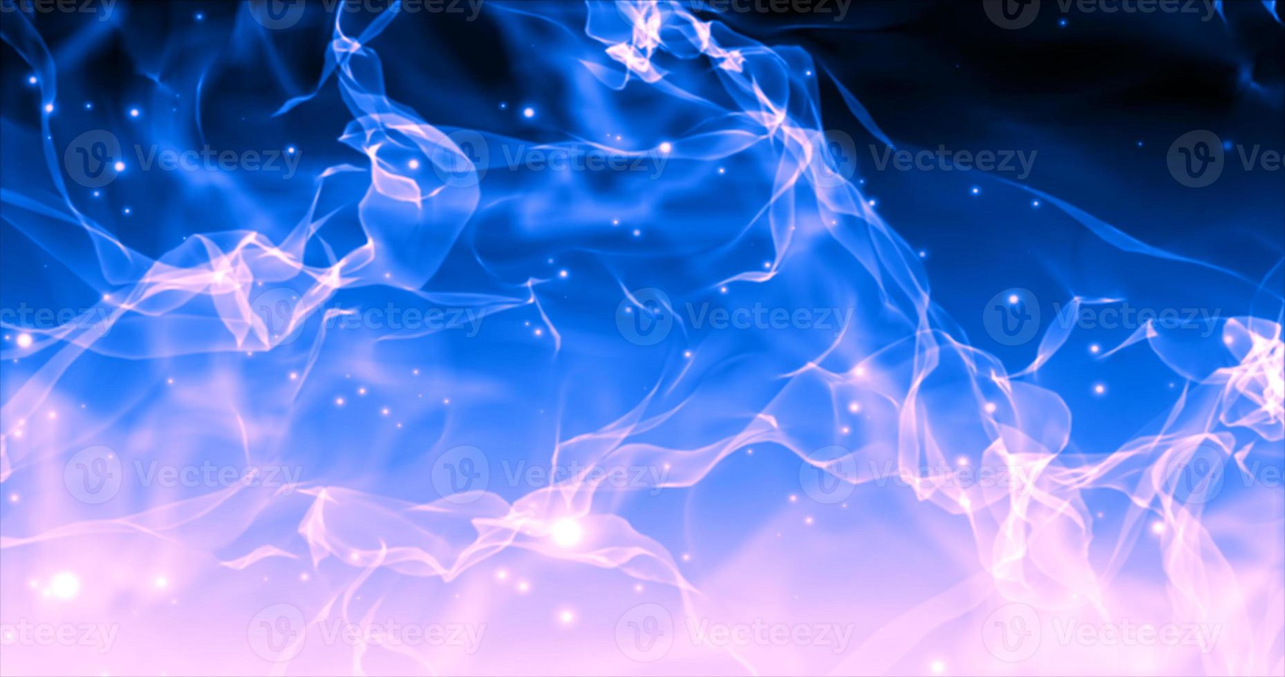 a fumaça azul abstrata voa em ondas e as partículas voadoras são brilhantes com um efeito de desfoque. fundo abstrato foto