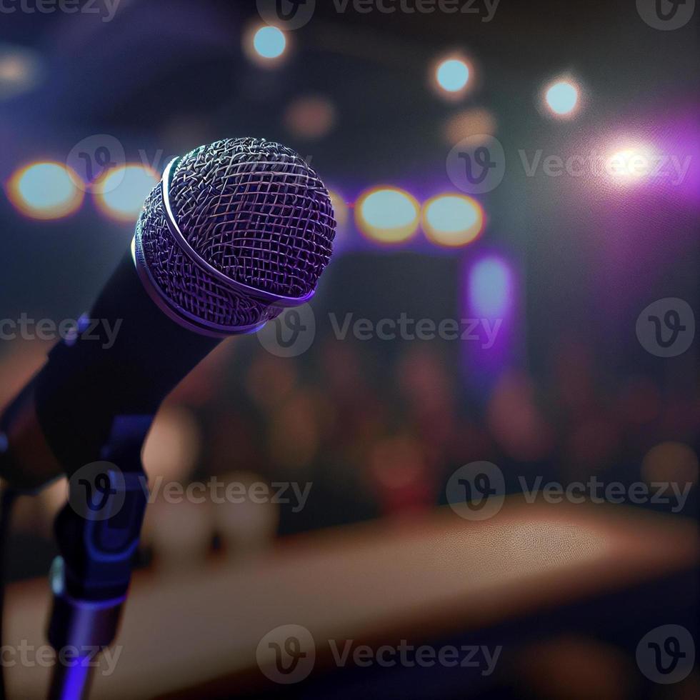 microfone no palco com um resumo de luz azul foto