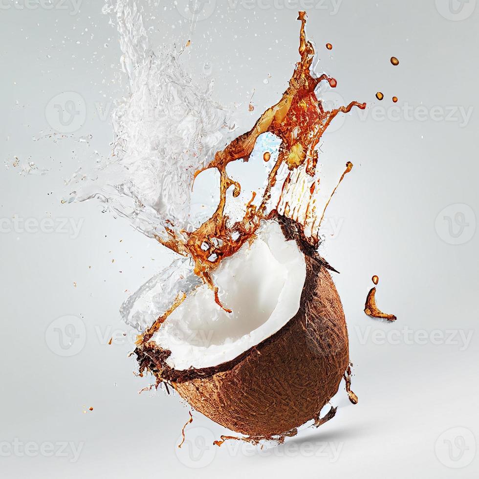 ilustração de coco com suco de respingo foto
