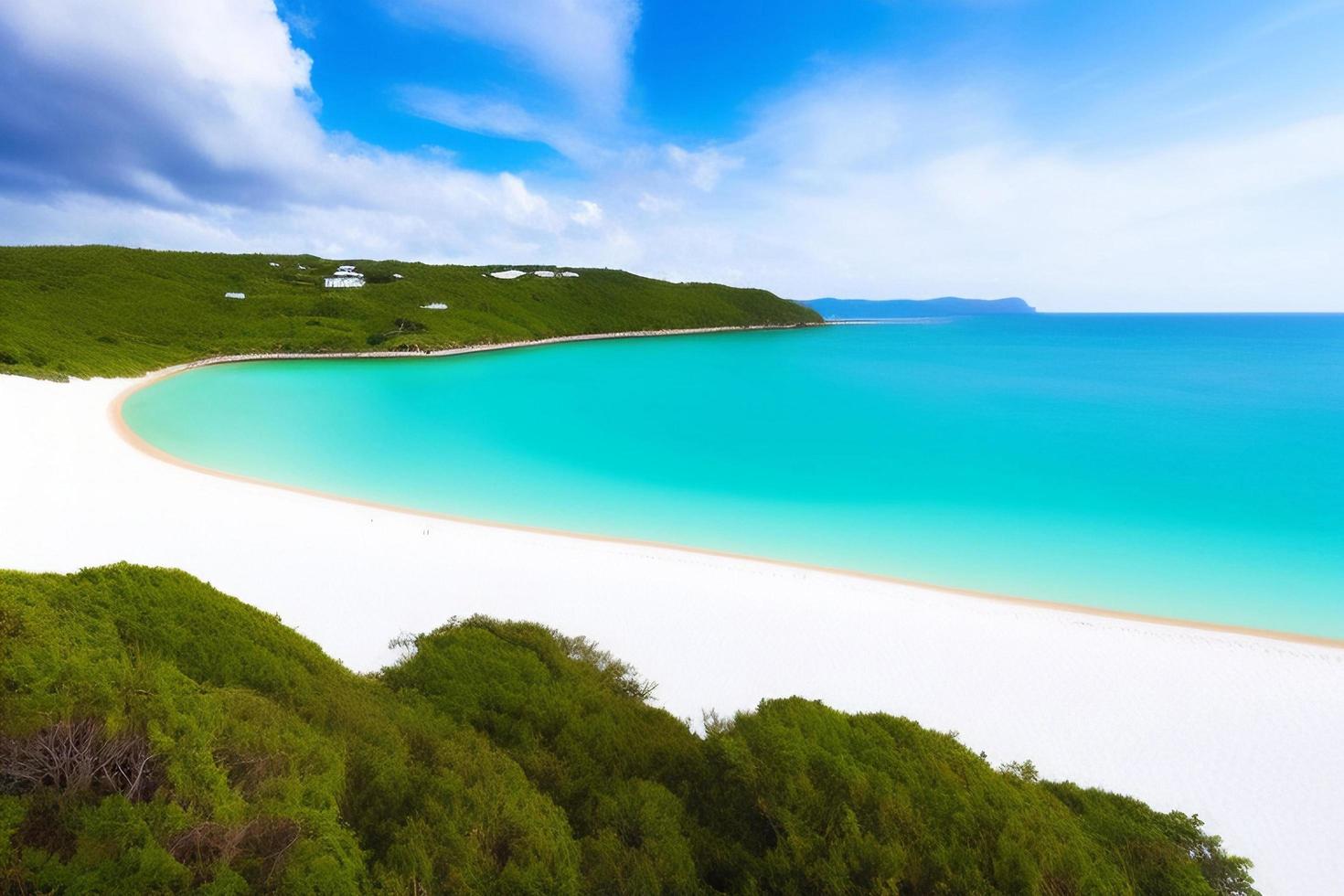 bela praia tropical com oceano azul. conceito de férias de verão de fundo de praia de paraíso tropical de areia branca. foto