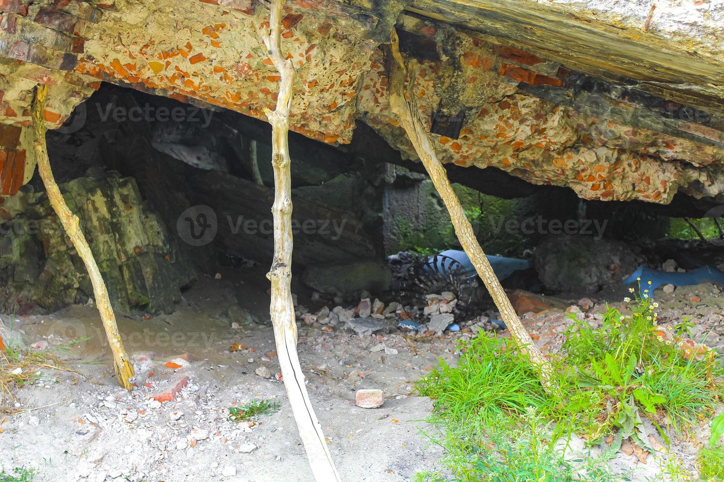 velha ruína de tijolos quebrados na natureza langluetjen island alemanha. foto