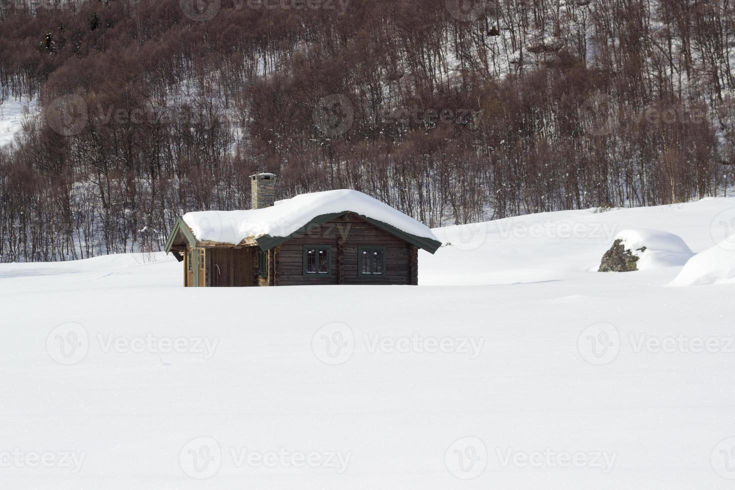 lindo dia de inverno nas montanhas norueguesas perto de hemsedal, buskerud noruega. chalé de montanhas no inverno, imprimir para cartão postal, papel de parede, design de capa, cartaz, calendário foto