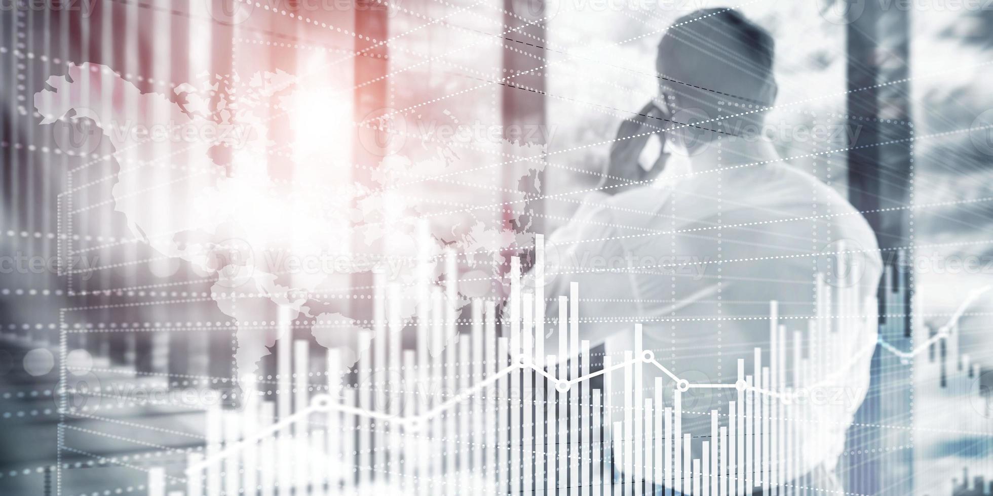 gráfico de gráfico de finanças de negócios. conceito de fintech de investimento em câmbio forex de negociação. mídia mista. foto