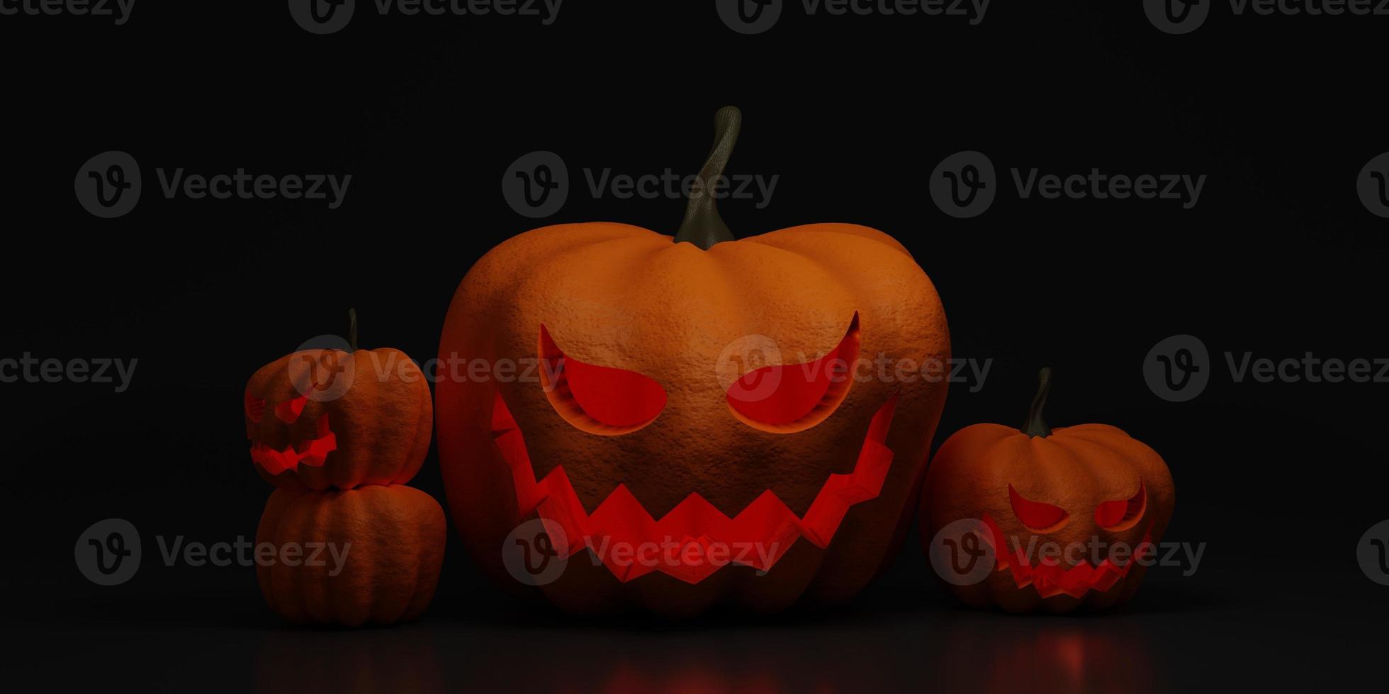 abóbora de halloween com luz escura na renderização em 3d foto