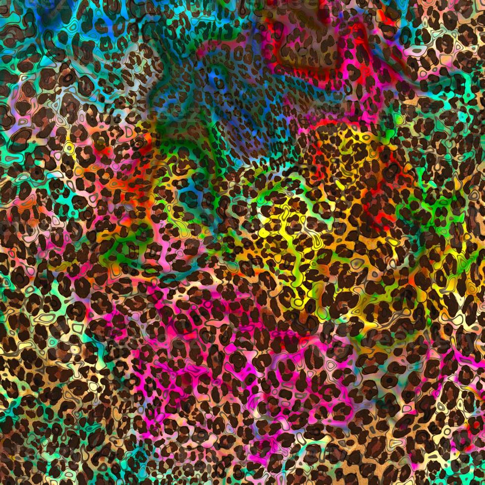 fundo de design de leopardo abstrato, textura de pele animal colorida, tecido de design de leopardo têxtil foto