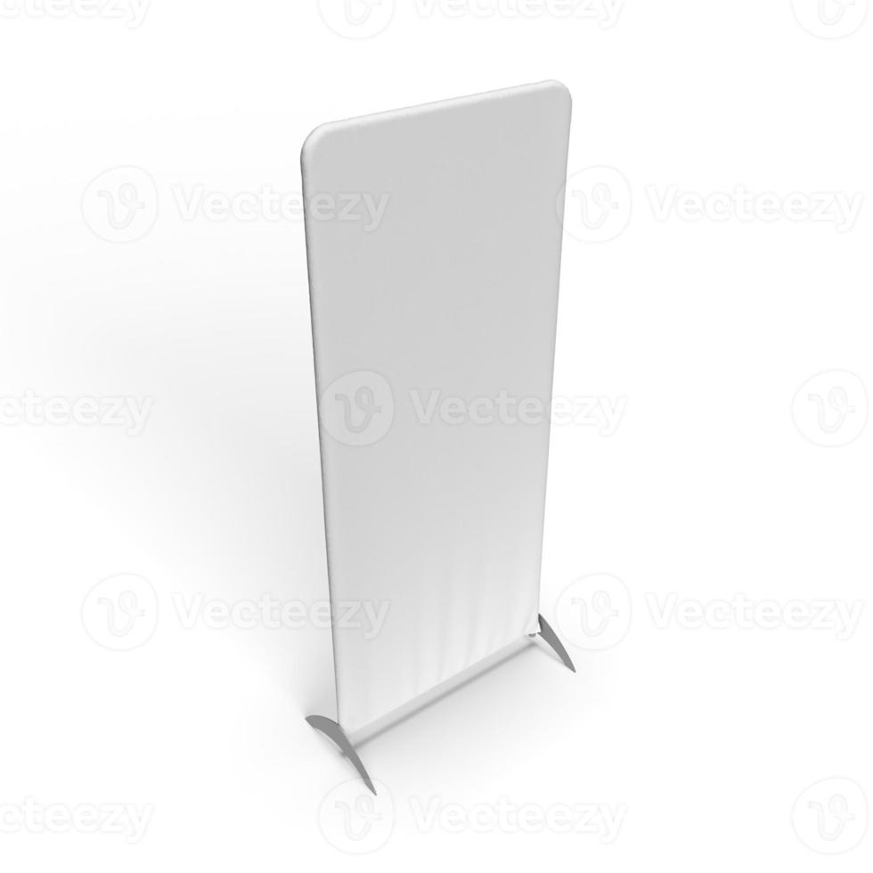 um sistema de meia de banner de parede de tecido elástico branco de uma vista em perspectiva, isolado em um fundo branco para maquetes e ilustrações. ilustração de renderização 3D. foto